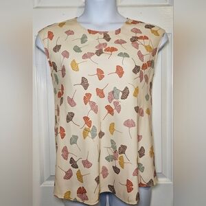 Coldwater Creek Ginko Leaf Cream Sleeveless Blouse.